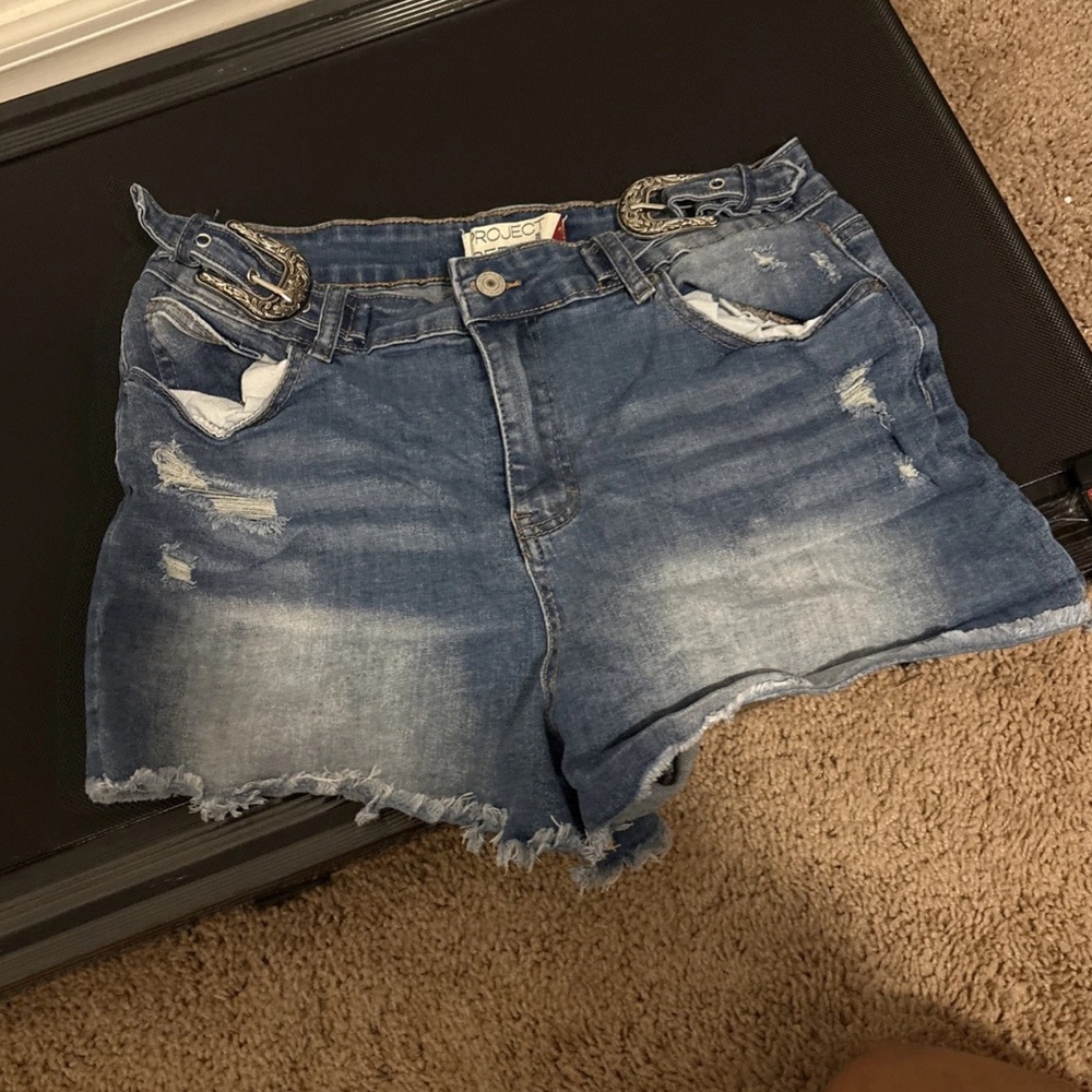 Y/Project Faded Blue Denim Shorts
